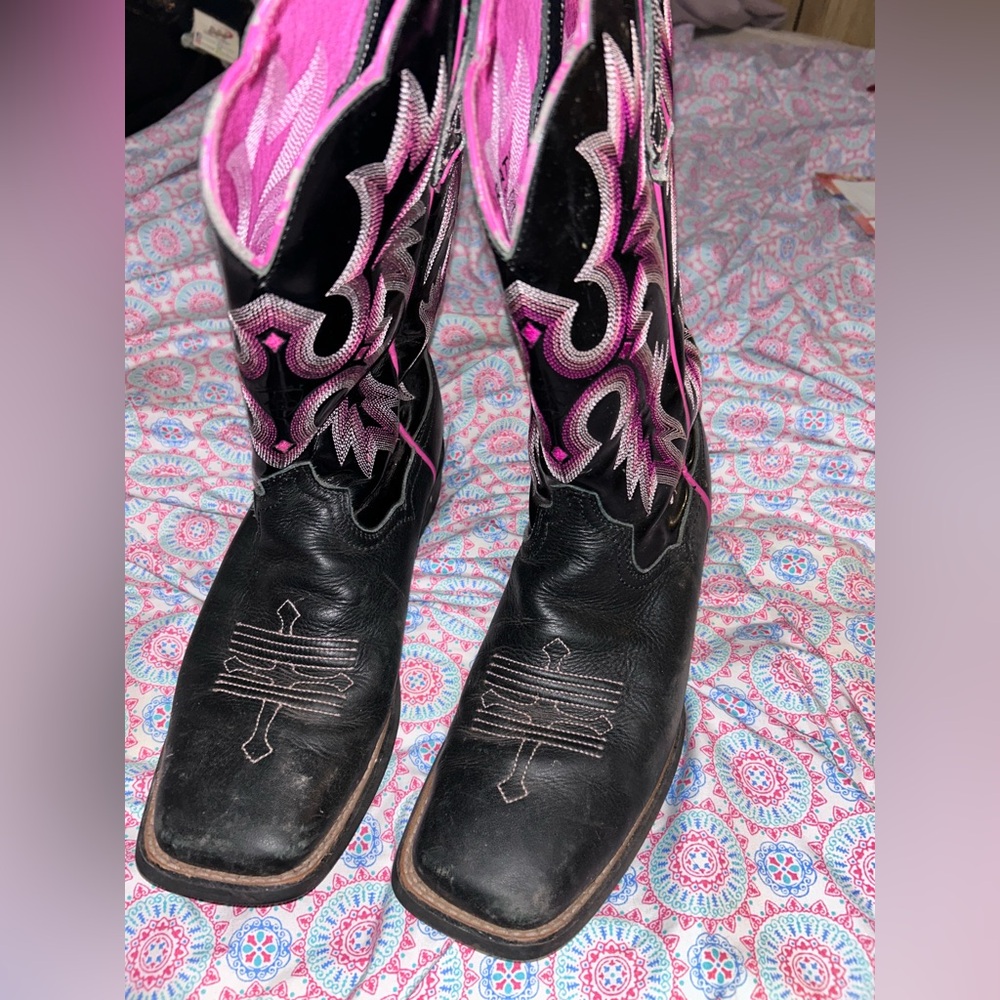 Ariat Black and Pink Western Heeled Boots